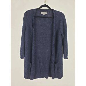 Loft Linen Blend Open Front Blue Cardigan